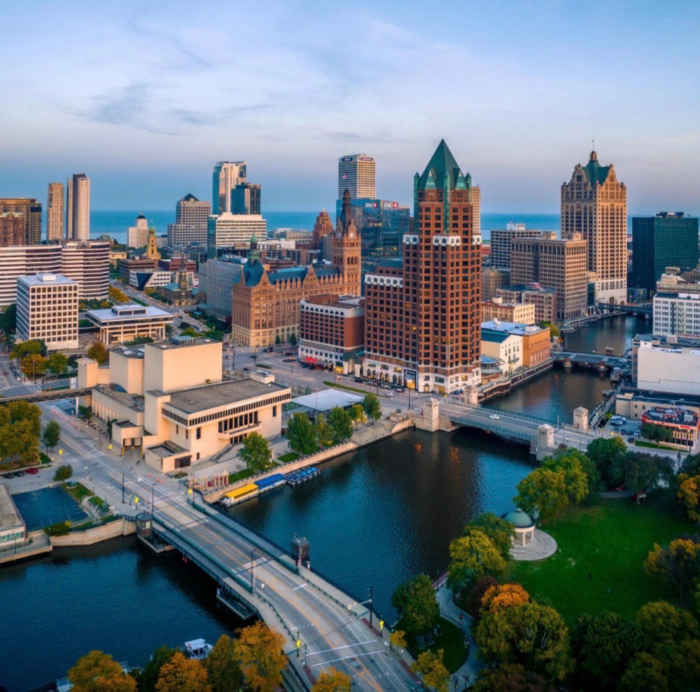 Milwaukee skyline viewed from the west