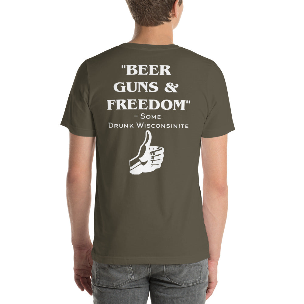 Wisco Outlet Beer, Guns, Freedom T-Shirt White Design