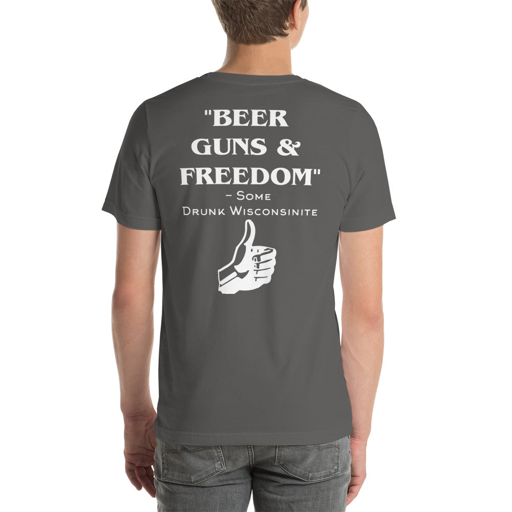 Wisco Outlet Beer, Guns, Freedom T-Shirt White Design