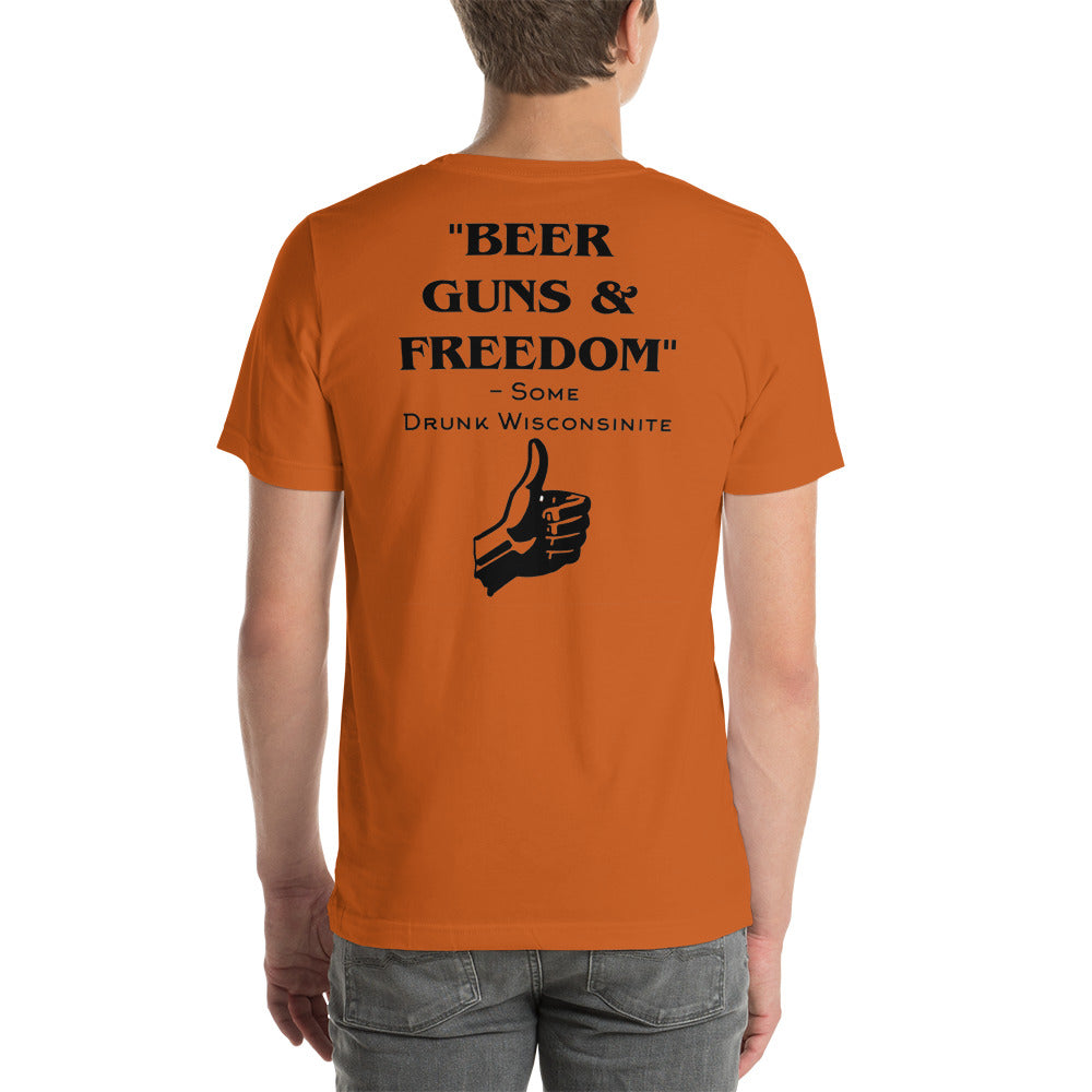 Wisco Outlet Beer, Guns, and Freedom T-shirt Black Design