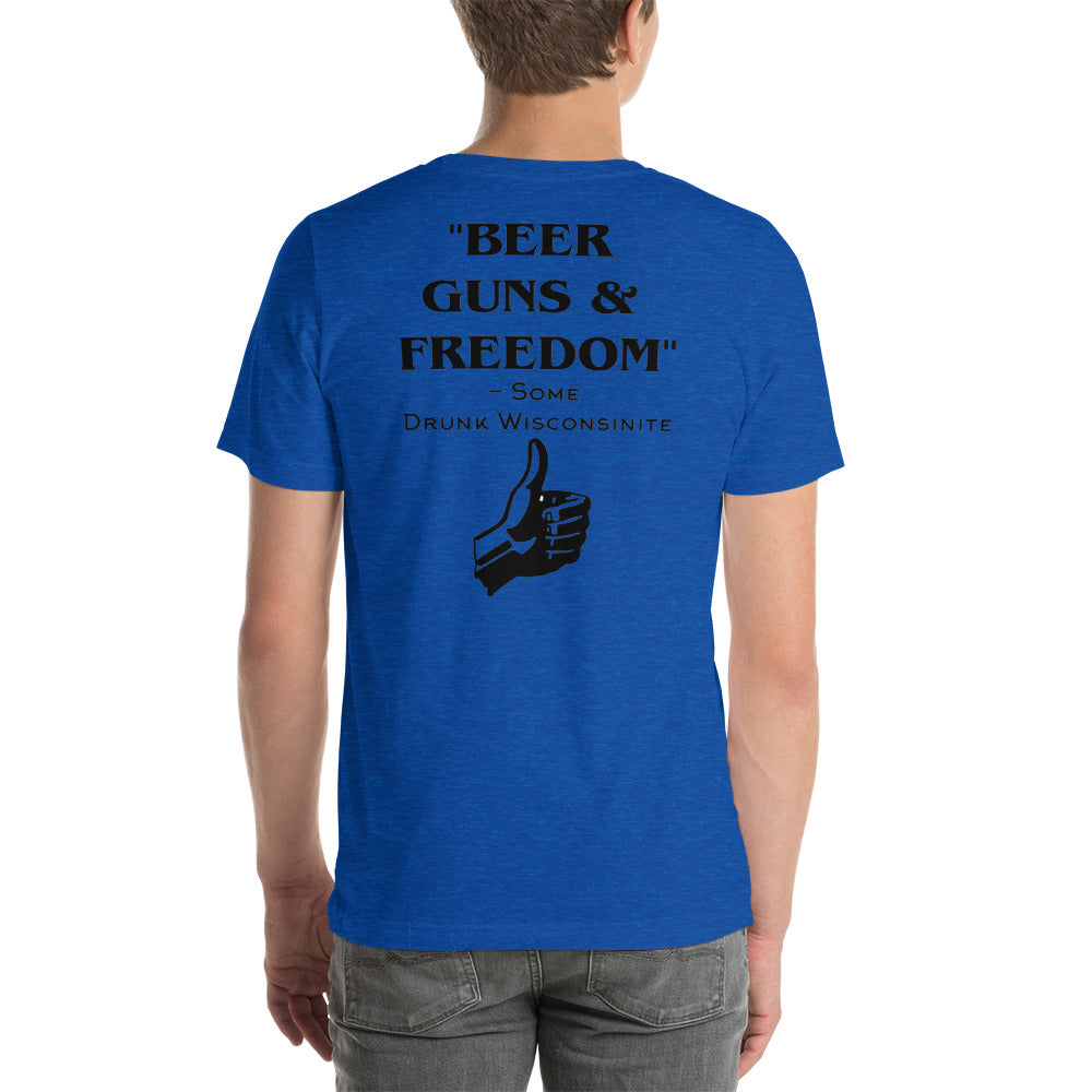 Wisco Outlet Beer, Guns, and Freedom T-shirt Black Design