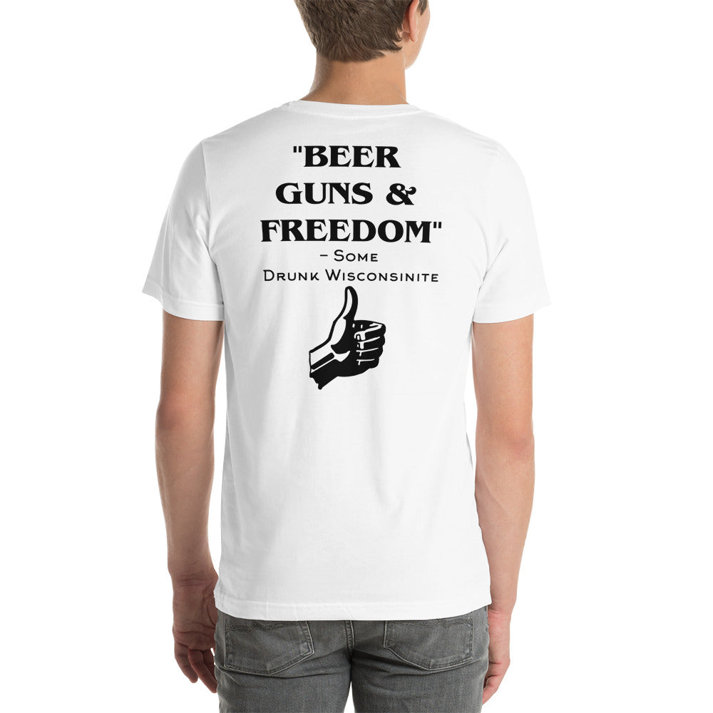 Wisco Outlet Beer, Guns, and Freedom T-shirt Black Design