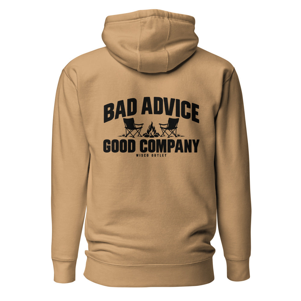 Bad Advice, Good Company Hoodie — Khaki — back