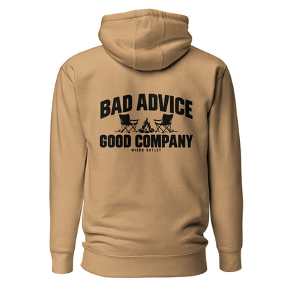 Bad Advice, Good Company Hoodie — Khaki — back