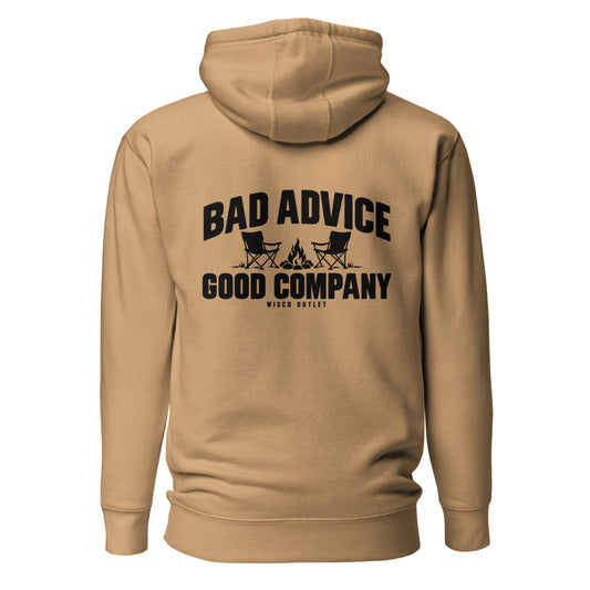 Bad Advice, Good Company Hoodie — Khaki — back