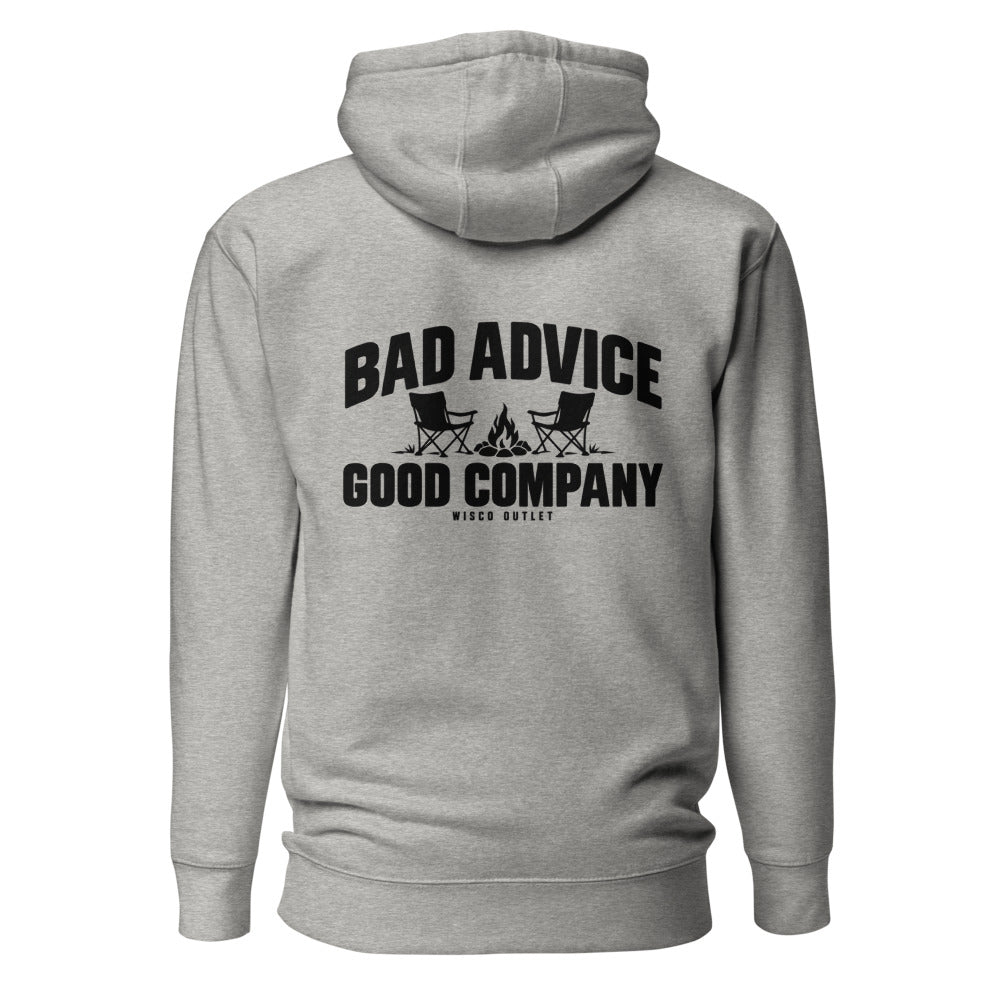 Bad Advice, Good Company Hoodie — Carbon Grey — back