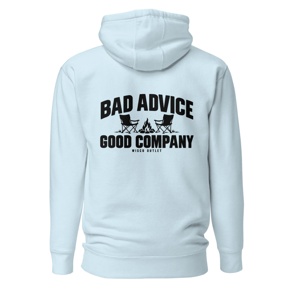 Bad Advice, Good Company Hoodie — Sky Blue — back
