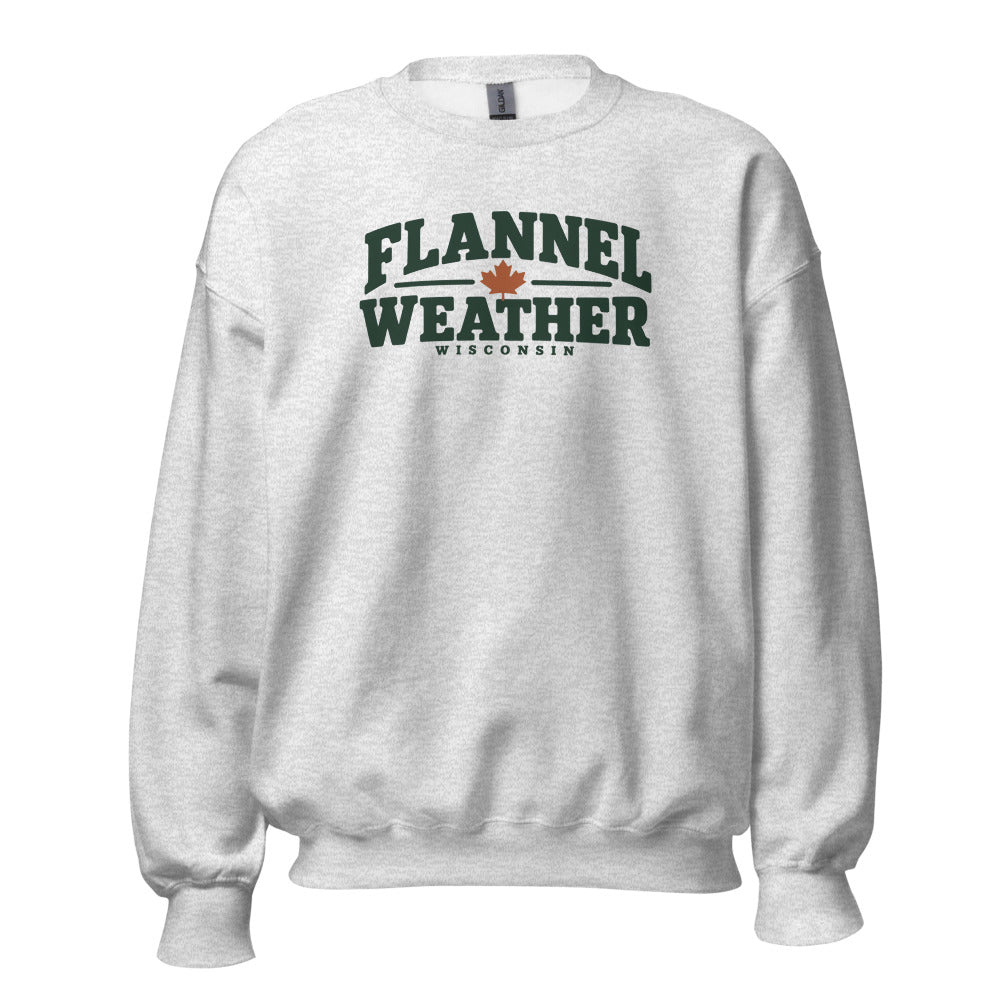 Flannel Weather Wisconsin Crewneck — Ash — front