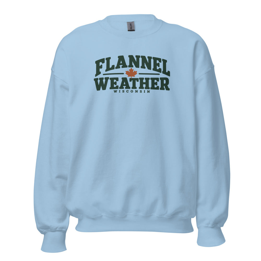 Flannel Weather Wisconsin Crewneck — Light Blue — front