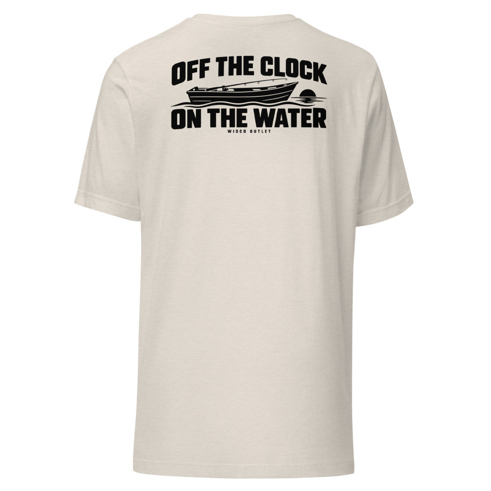 Off the Clock, On the Water T-Shirt — Heather Dust — back