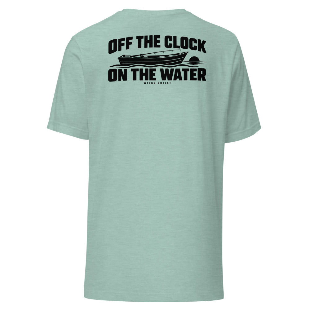 Off the Clock, On the Water T-Shirt — Heather Prism Dusty Blue — back