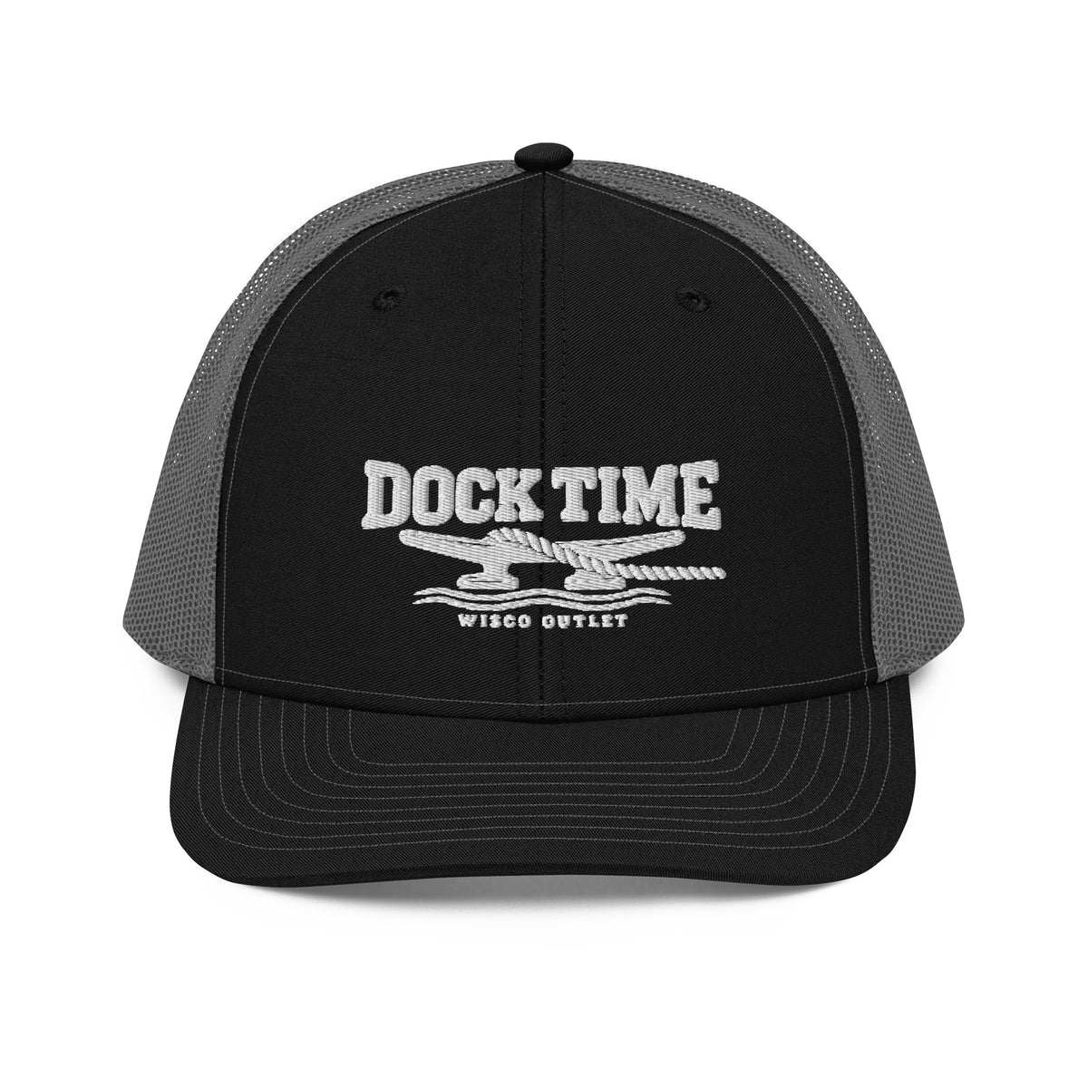 Dock Time Richardson 112 curved brim cap with white embroidery, black charcoal front