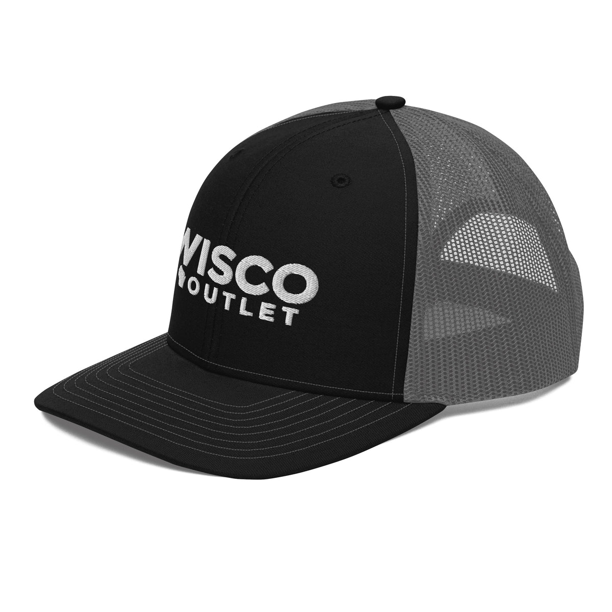 Wisco Wordmark Richardson 112 with white embroidery — black charcoal left front