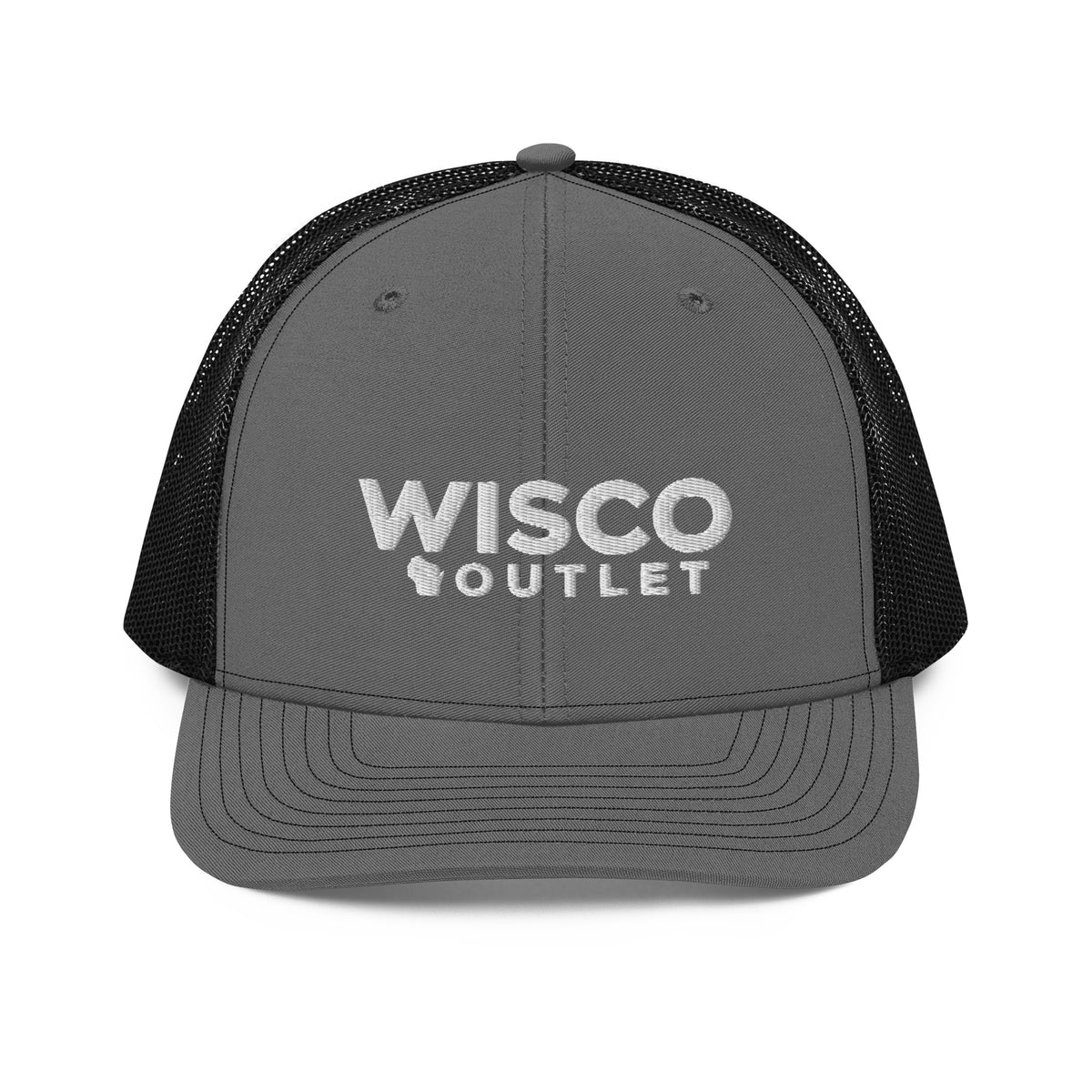 Wisco Wordmark Richardson 112 with white embroidery — charcoal black front
