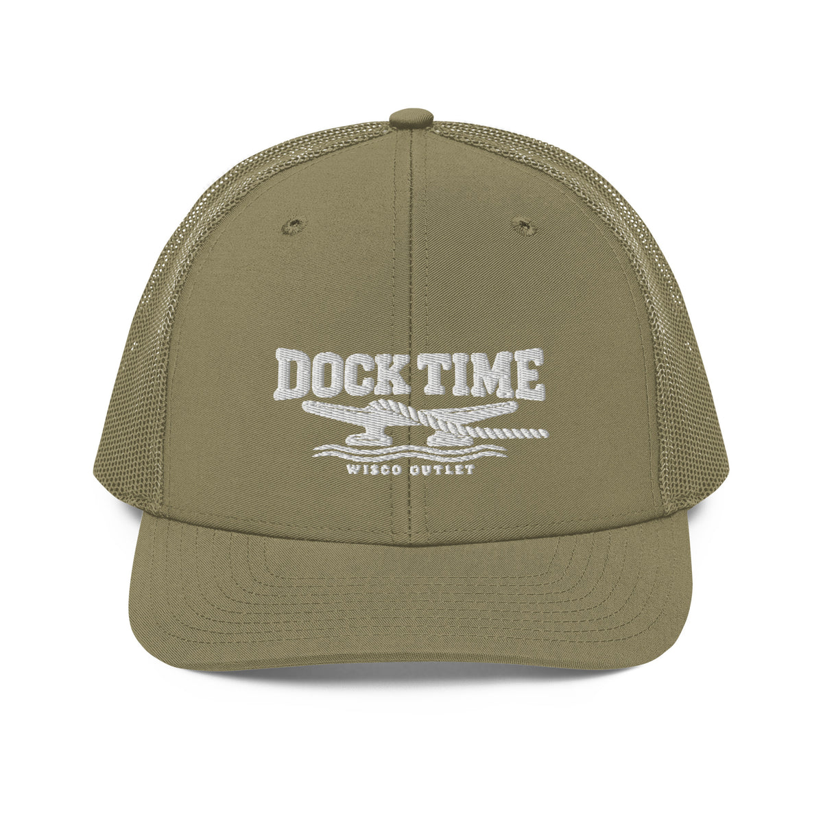 Dock Time Richardson 112 curved brim cap with white embroidery, loden front