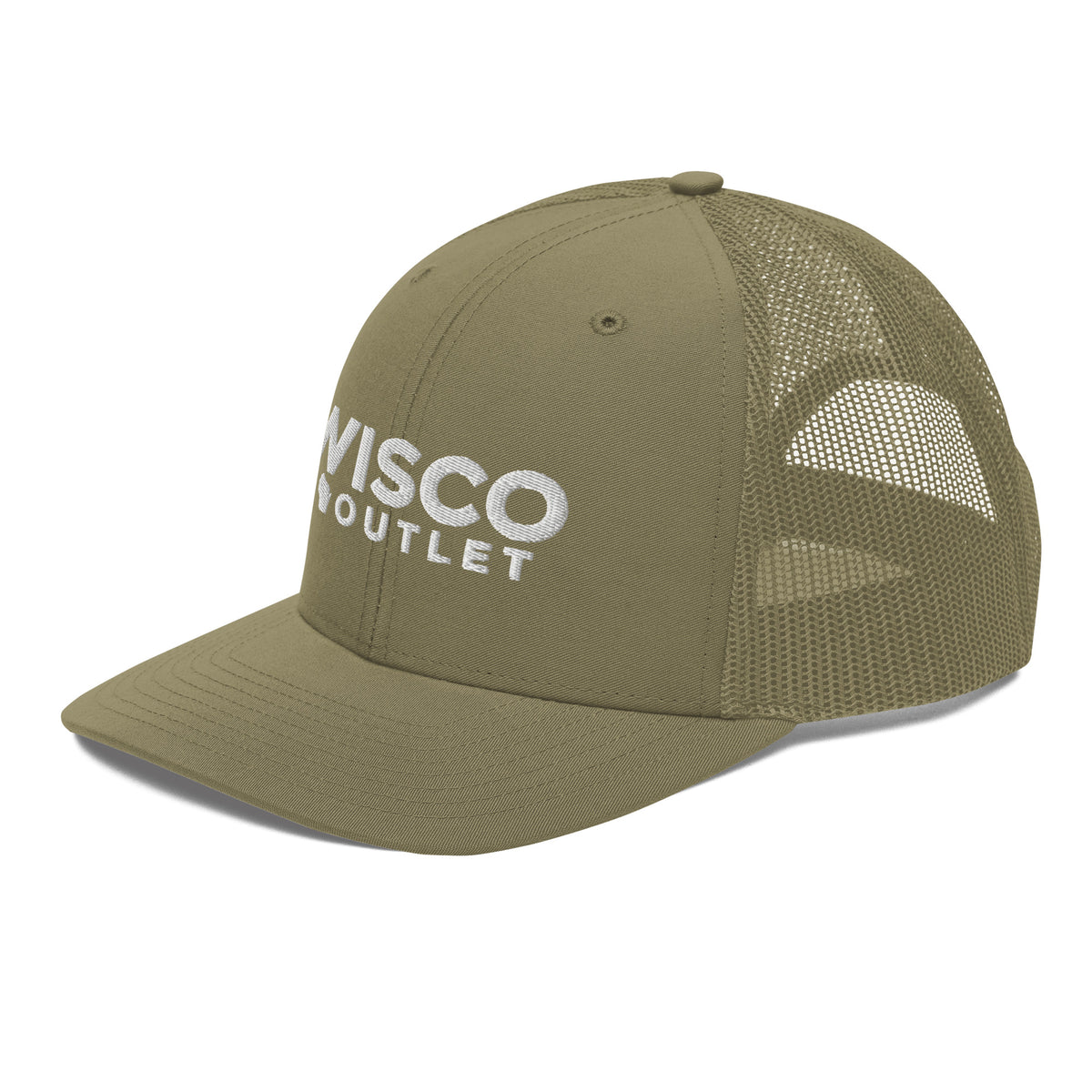 Wisco Wordmark Richardson 112 with white embroidery — loden left front