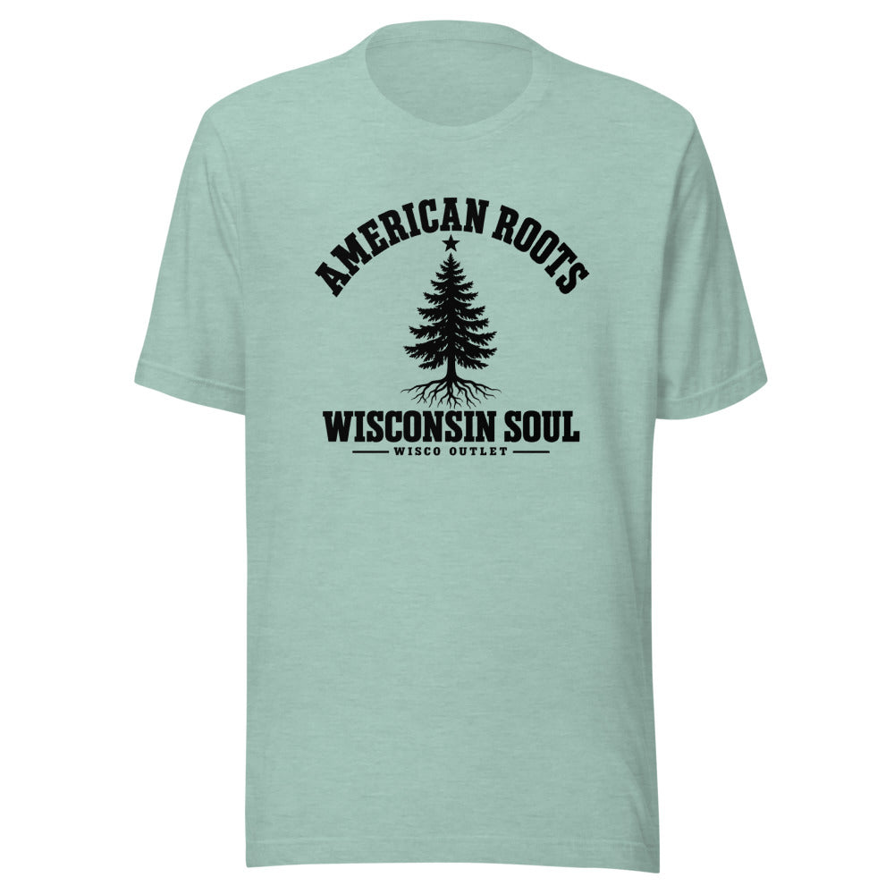 American Roots, Wisconsin Soul T-Shirt — Heather Prism Dusty Blue — front