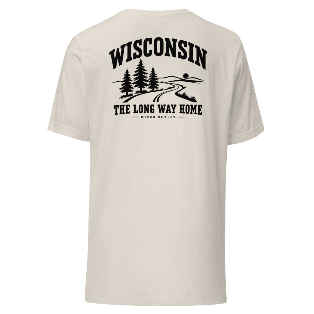 Wisconsin Long Way Home T-Shirt — Heather Dust — back