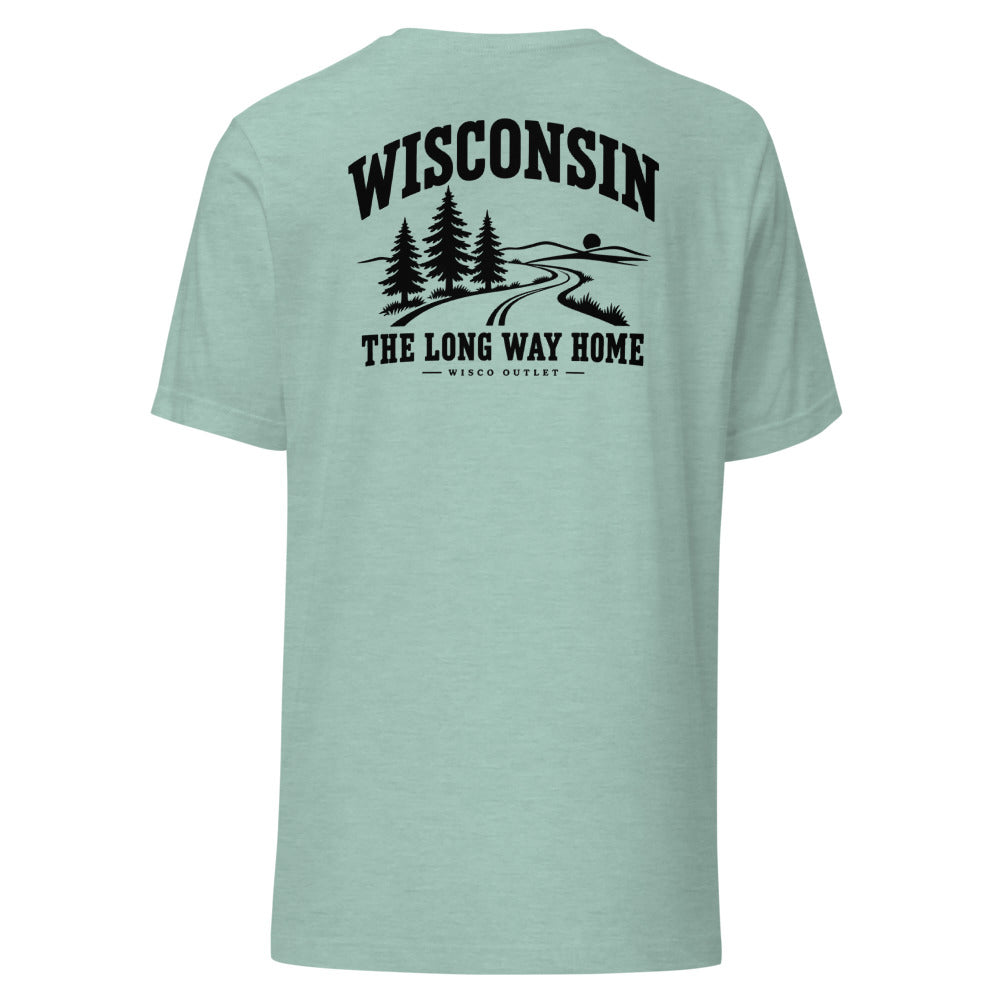 Wisconsin Long Way Home T-Shirt — Heather Prism Dusty Blue — back