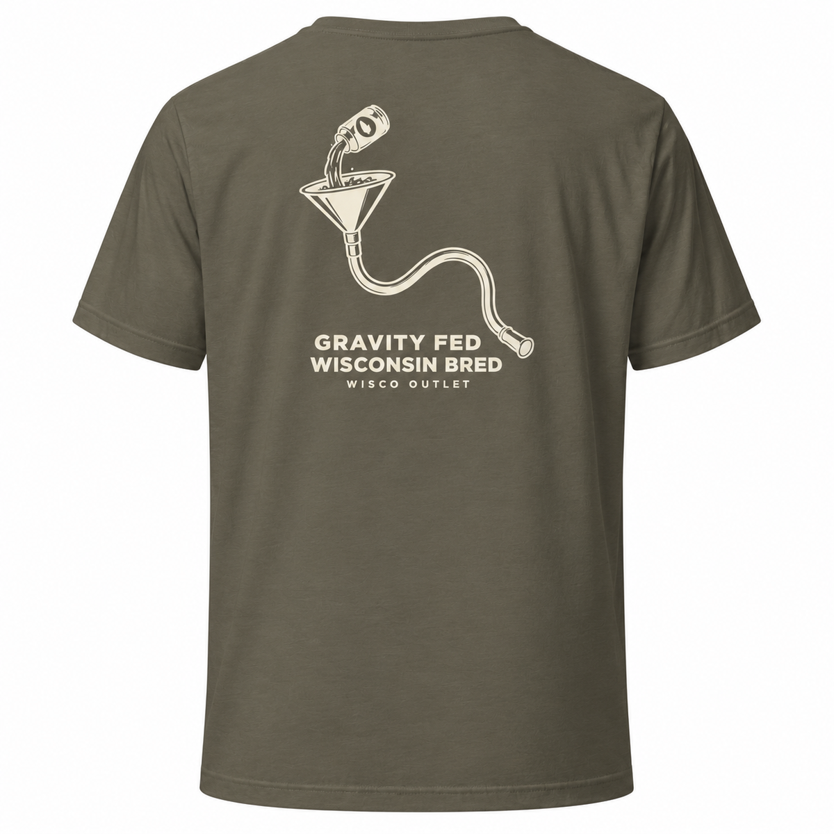 Gravity Fed Wisconsin Bred T-Shirt — Army — back