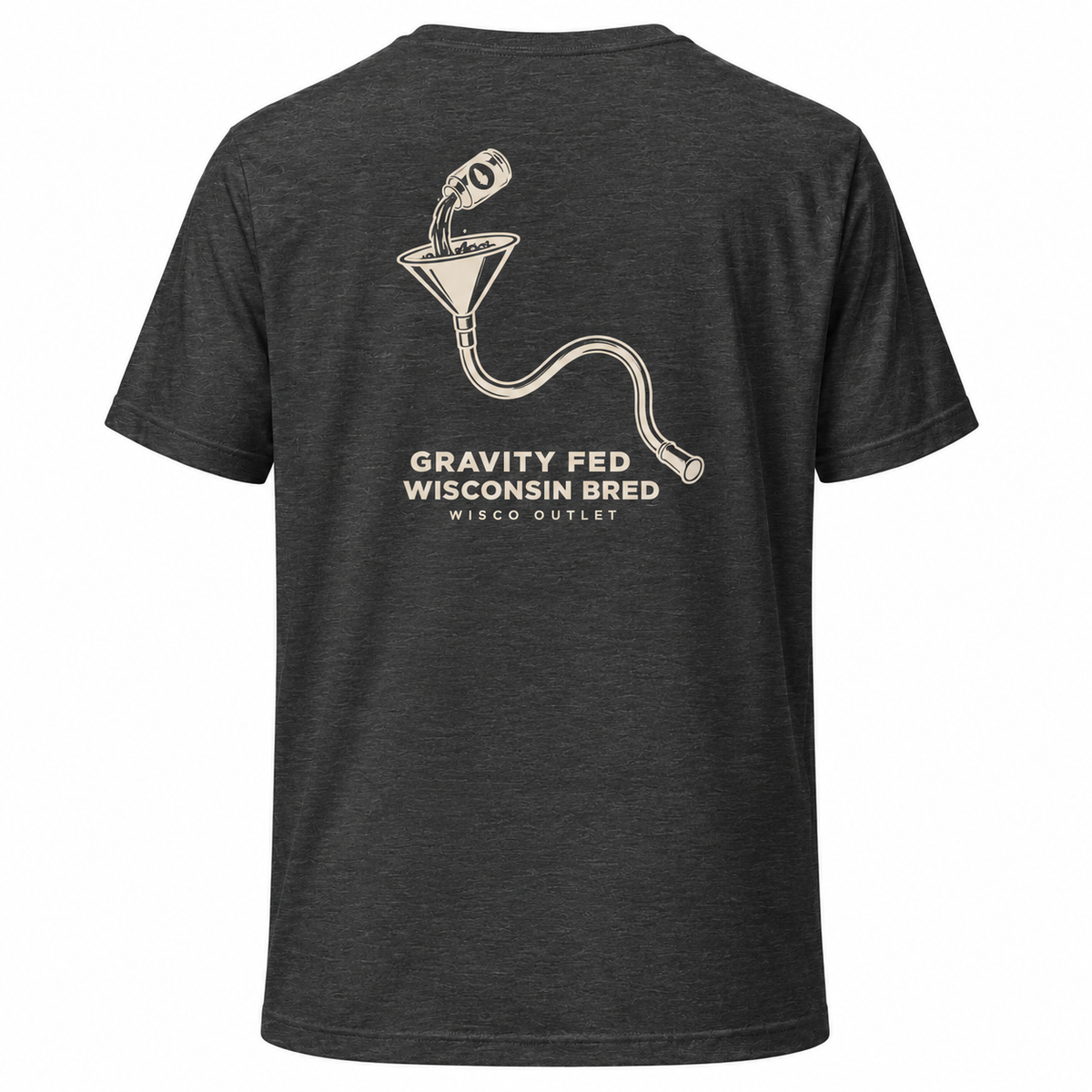 Gravity Fed Wisconsin Bred T-Shirt — Dark Grey Heather — back