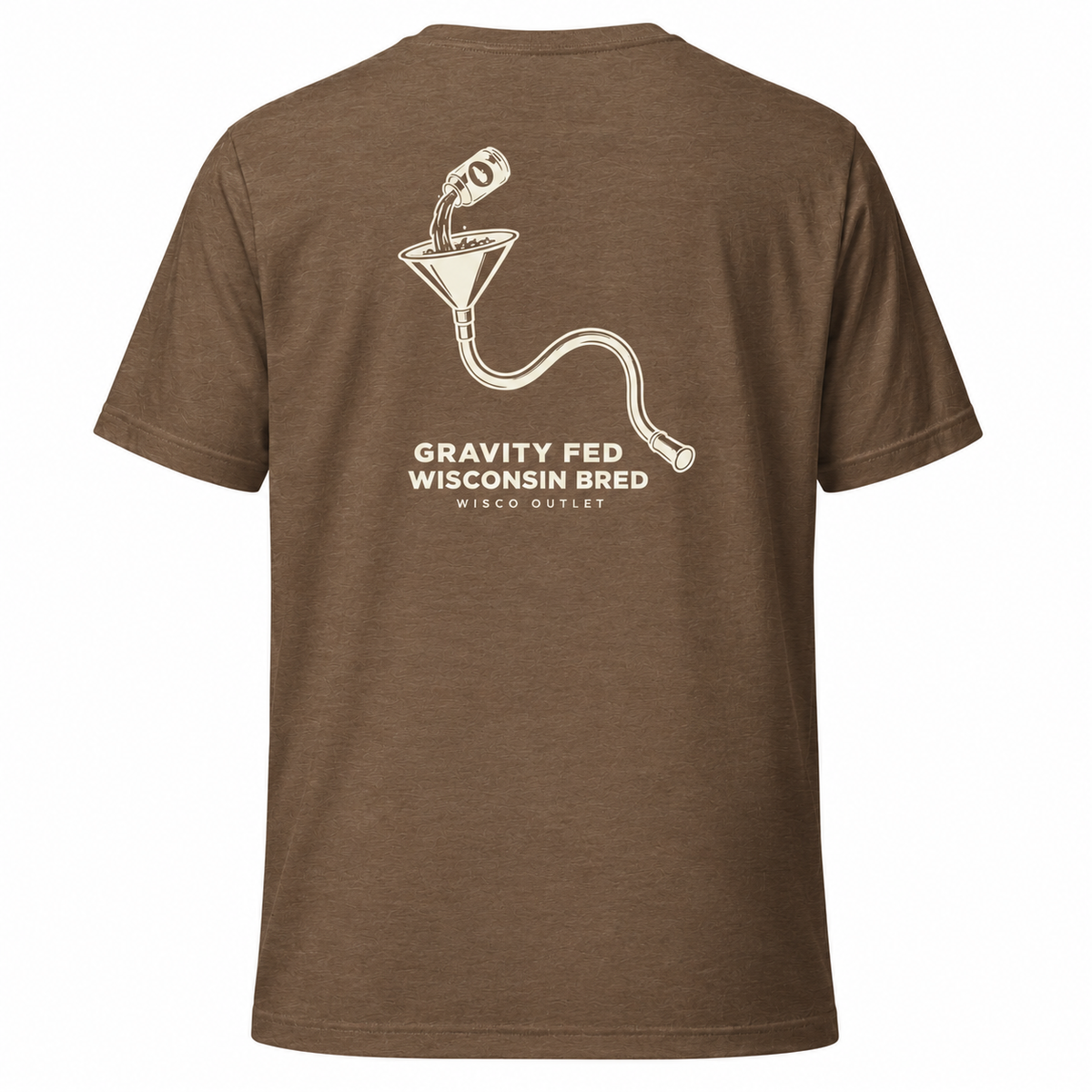 Gravity Fed Wisconsin Bred T-Shirt — Heather Brown — back
