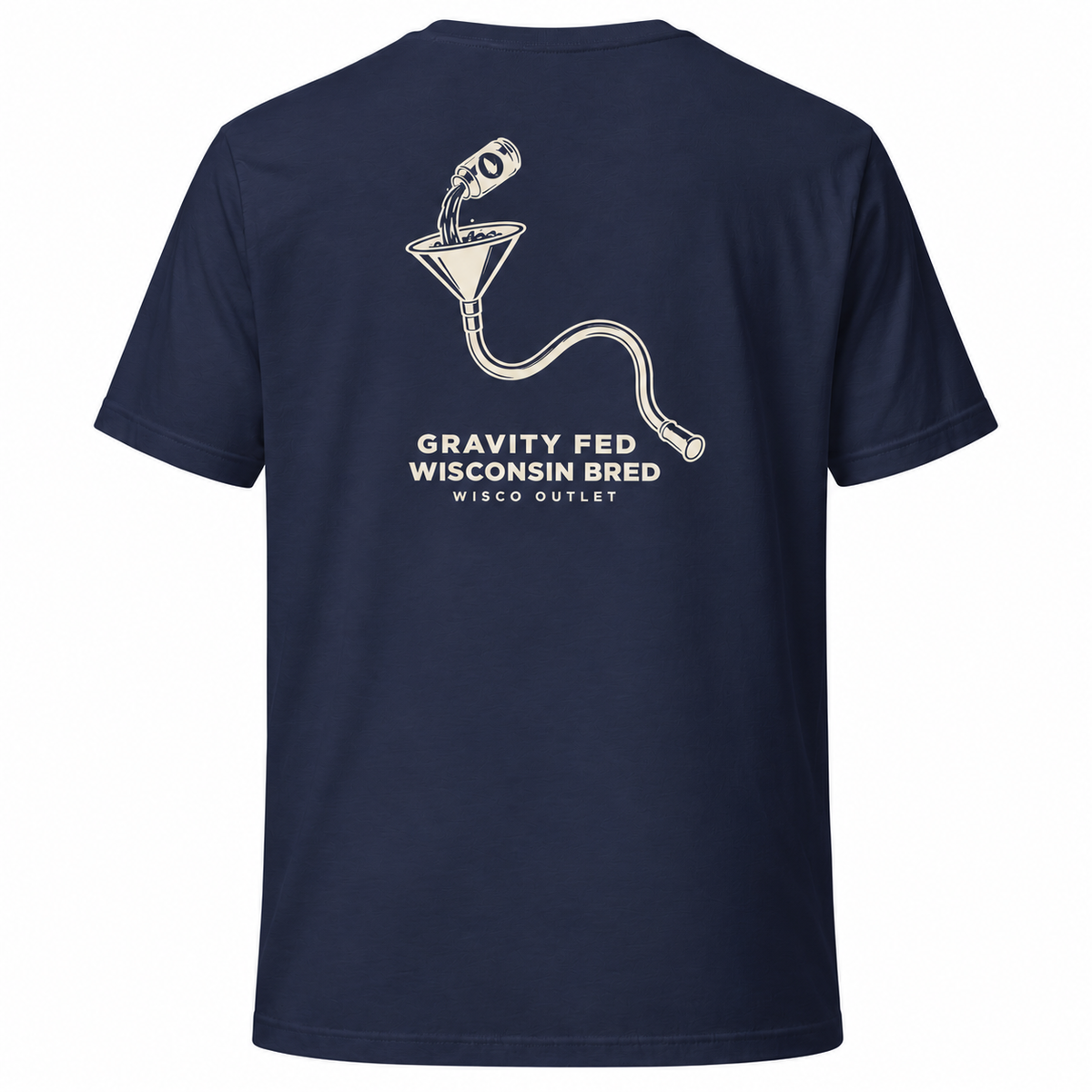 Gravity Fed Wisconsin Bred T-Shirt — Navy — back