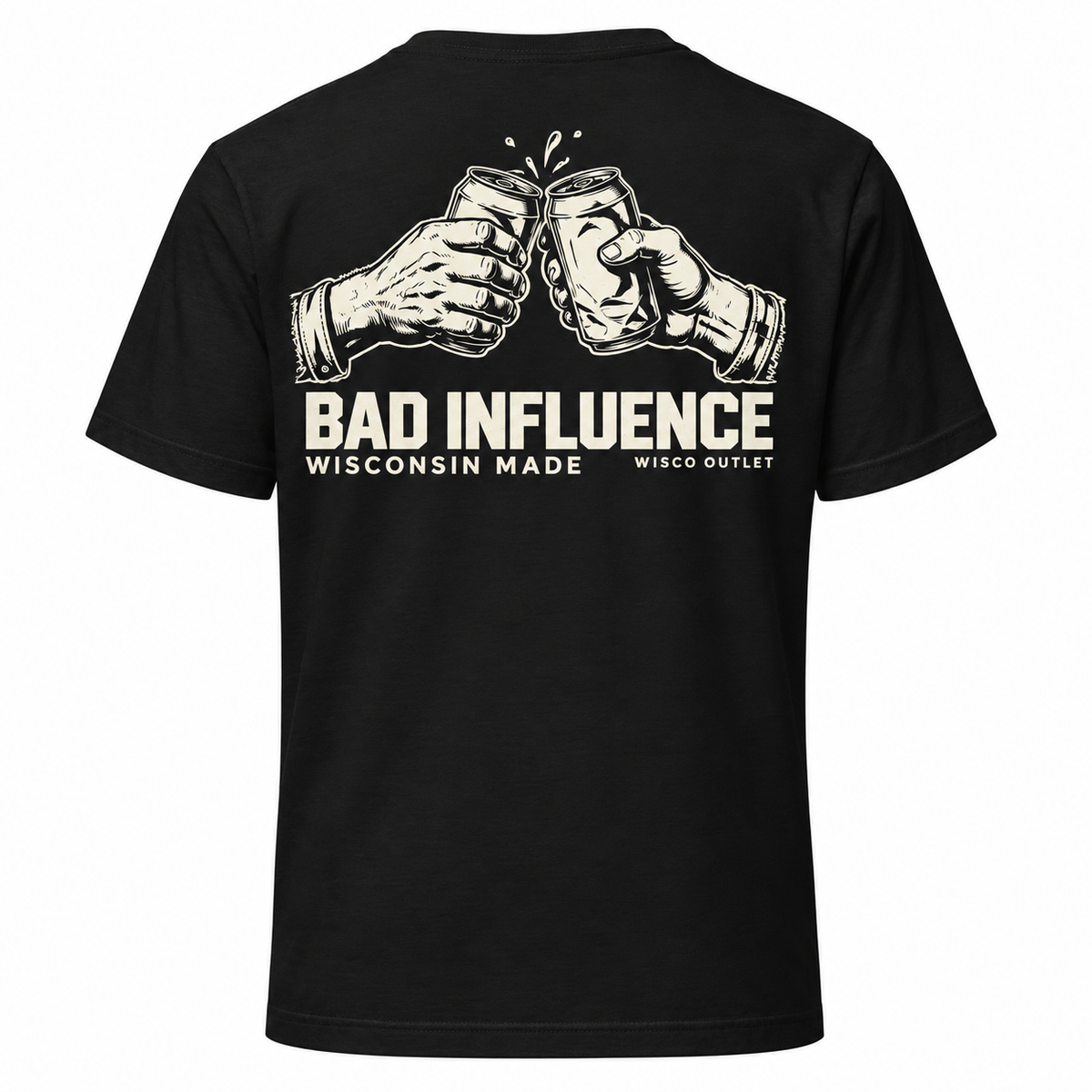Bad Influence Wisconsin Made T-Shirt — Black — back