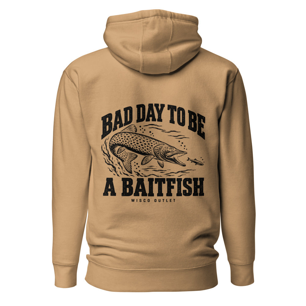 Wisco Outlet Bad Day to Be a Baitfish back design on Khaki hoodie