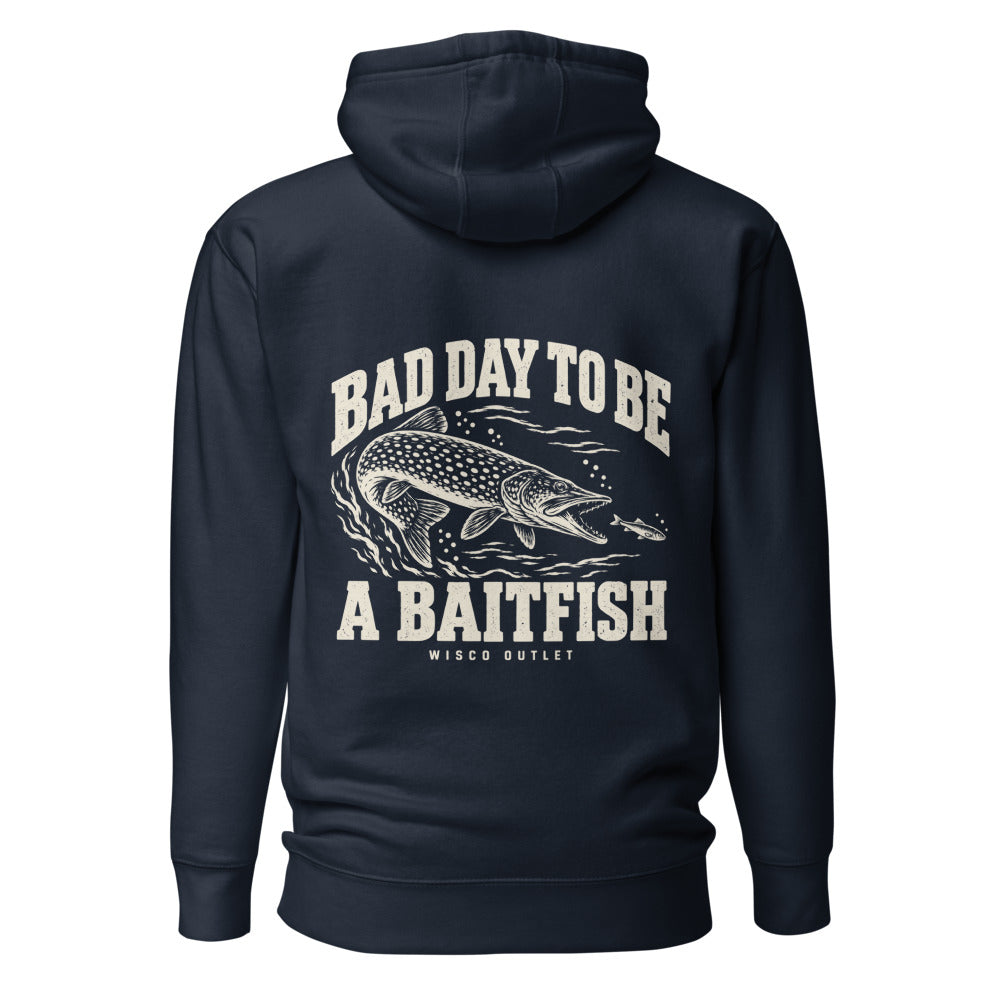 Wisco Outlet Bad Day to Be a Baitfish back design on Navy Blazer hoodie