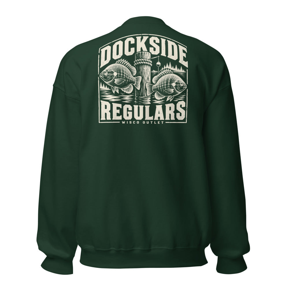 Wisco Outlet Dockside Regulars back design on Forest Green crew