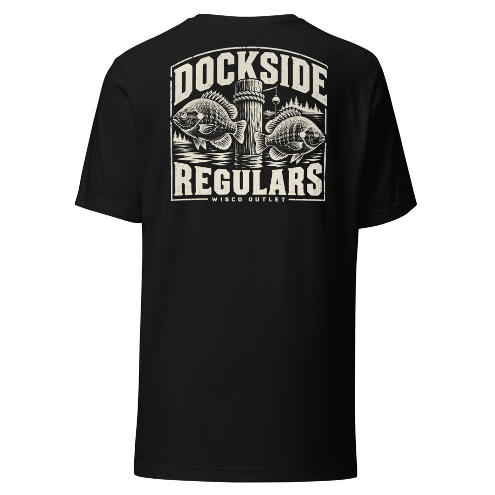 Wisco Outlet Dockside Regulars back design on Black tee