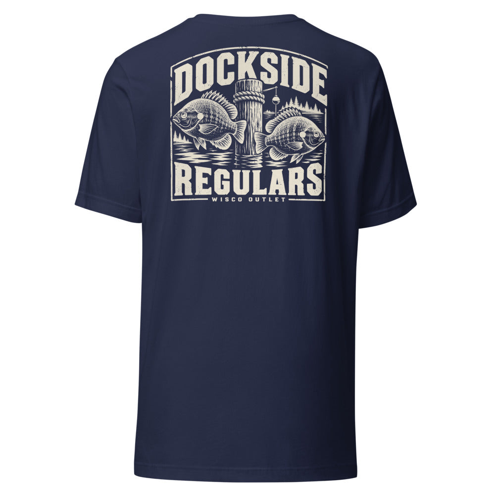 Wisco Outlet Dockside Regulars back design on Navy tee