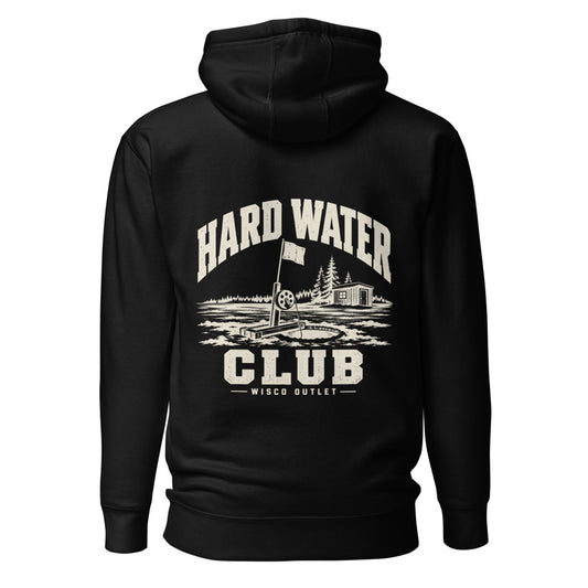 Wisco Outlet Hard Water Club back design on Black hoodie