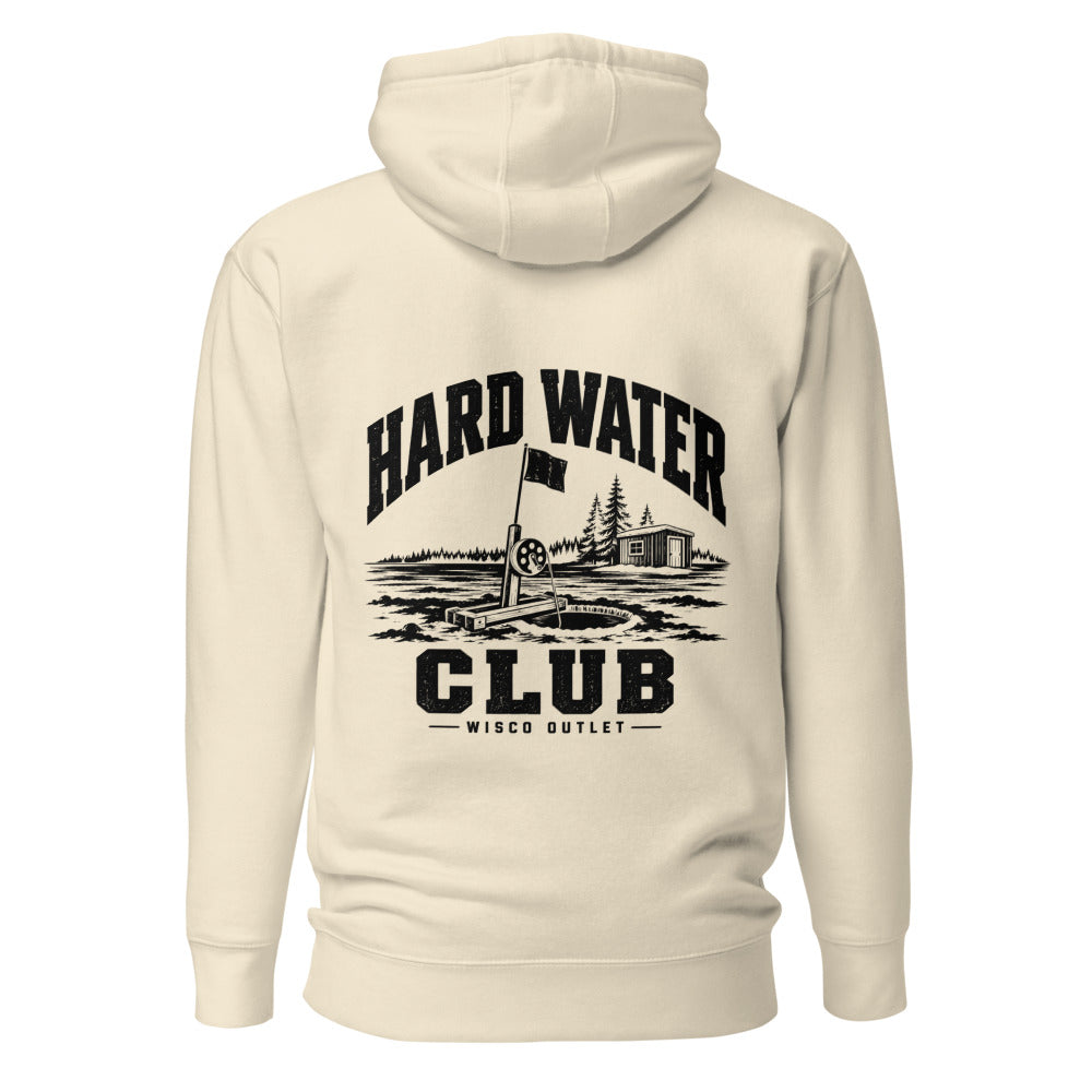 Wisco Outlet Hard Water Club back design on Bone hoodie