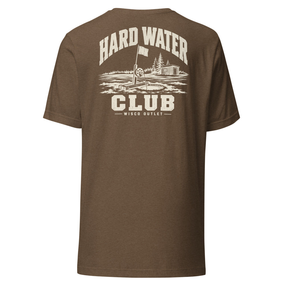 Wisco Outlet Hard Water Club back design on Heather Brown tee