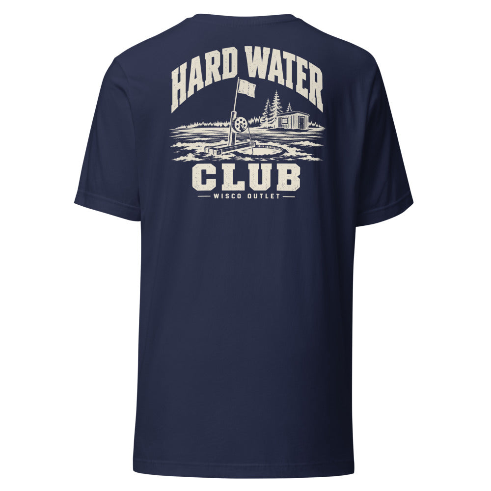 Wisco Outlet Hard Water Club back design on Navy tee