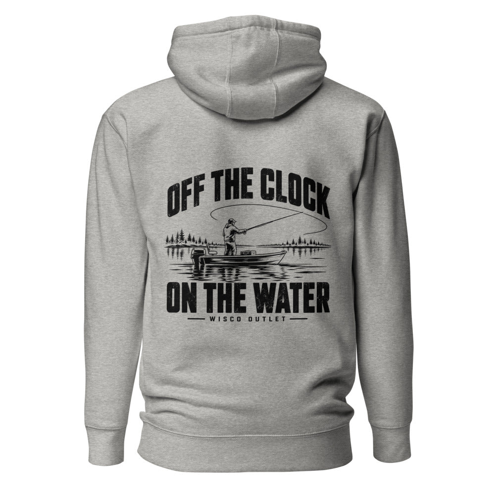 Wisco Outlet off the clock on the water back design on Carbon Grey hoodie