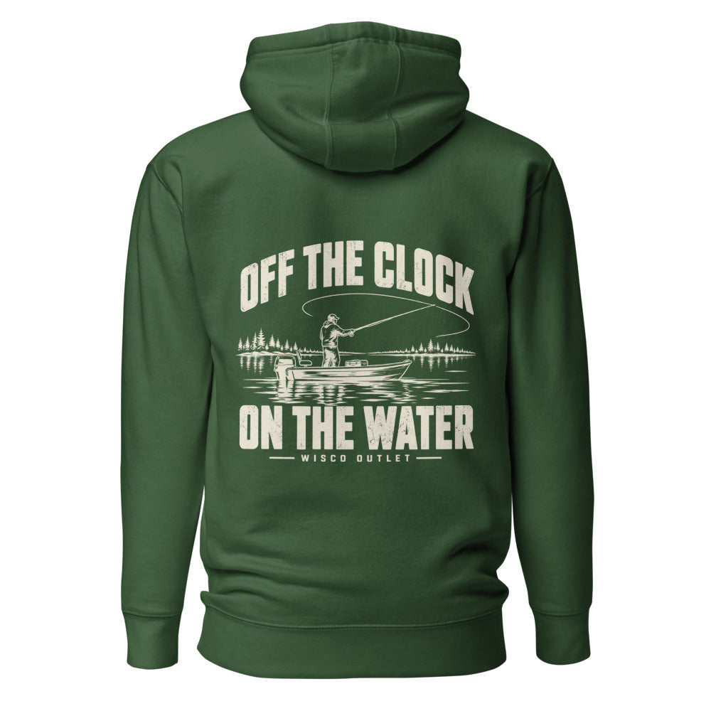 Wisco Outlet off the clock on the water back design on Forest Green hoodie