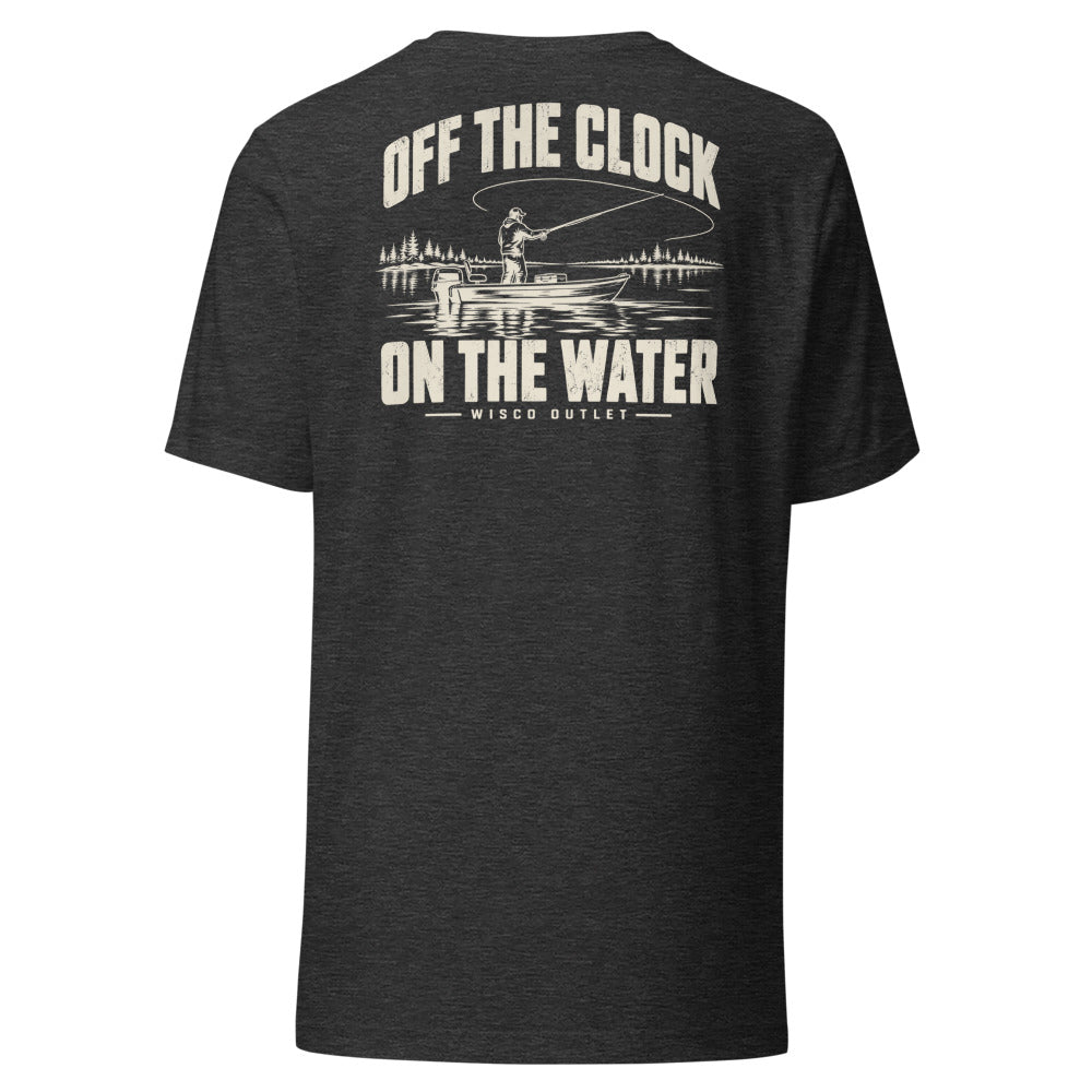 Wisco Outlet off the clock on the water back design on Dark Grey Heather tee