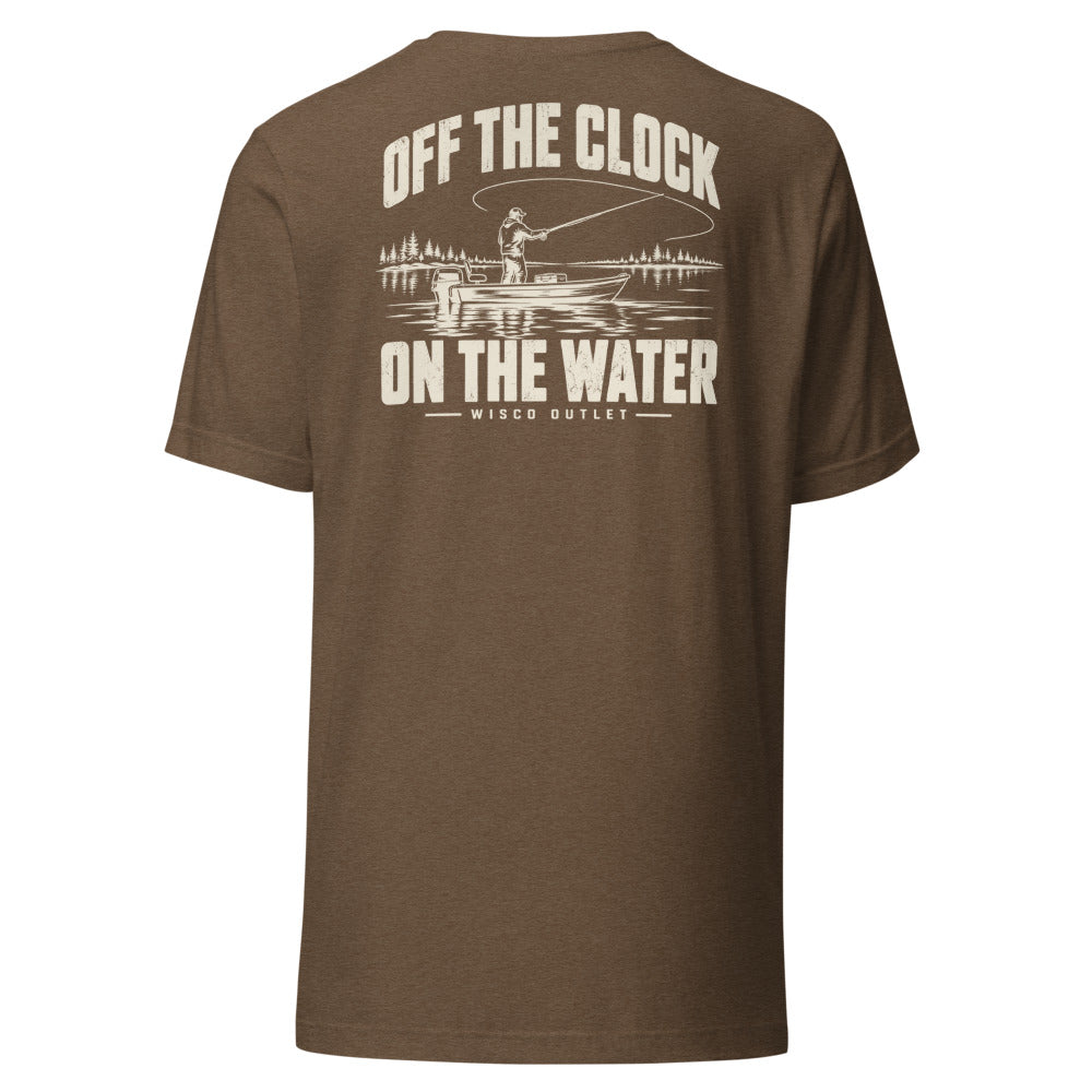 Wisco Outlet off the clock on the water back design on Heather Brown tee