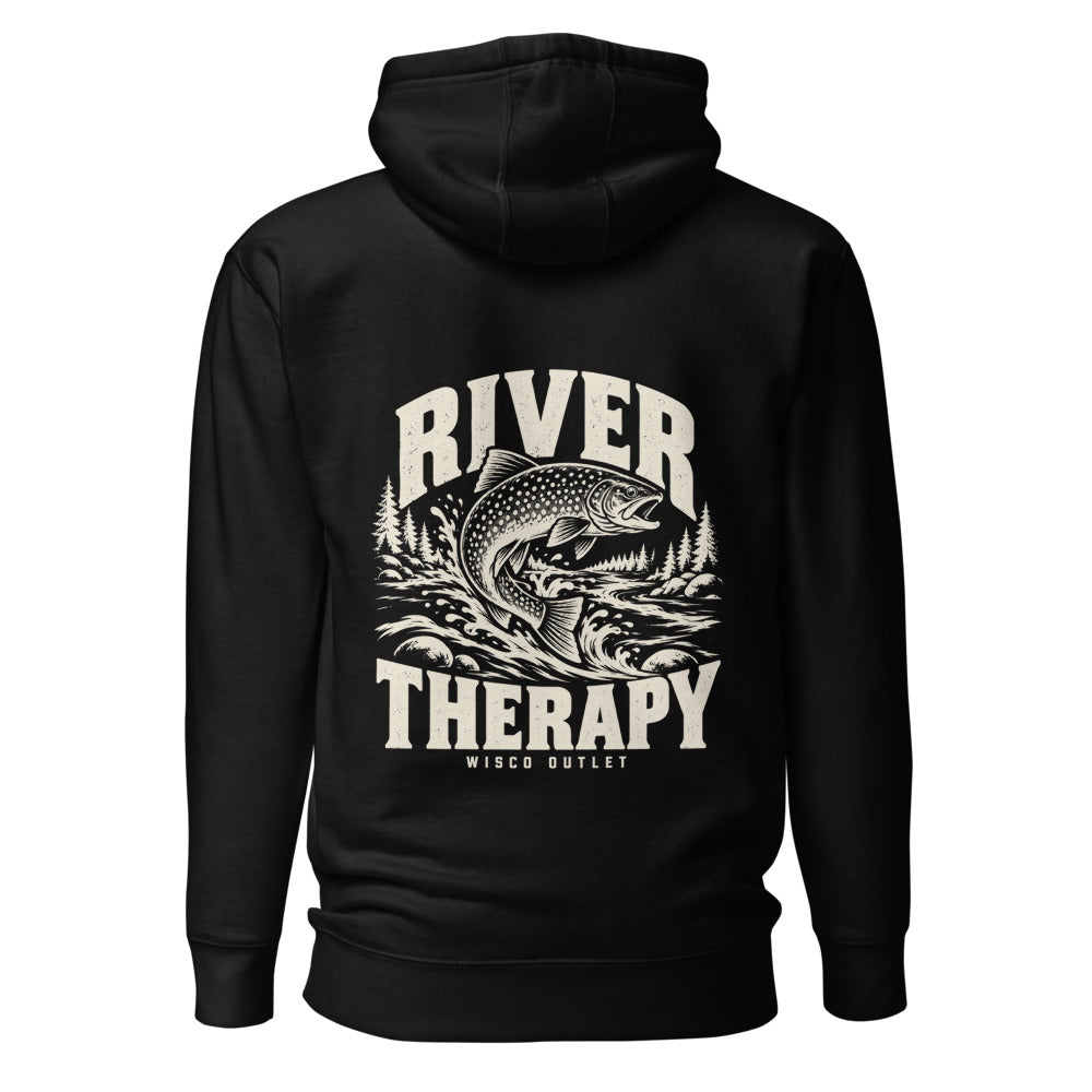 Wisco Outlet river therapy back design on Black hoodie