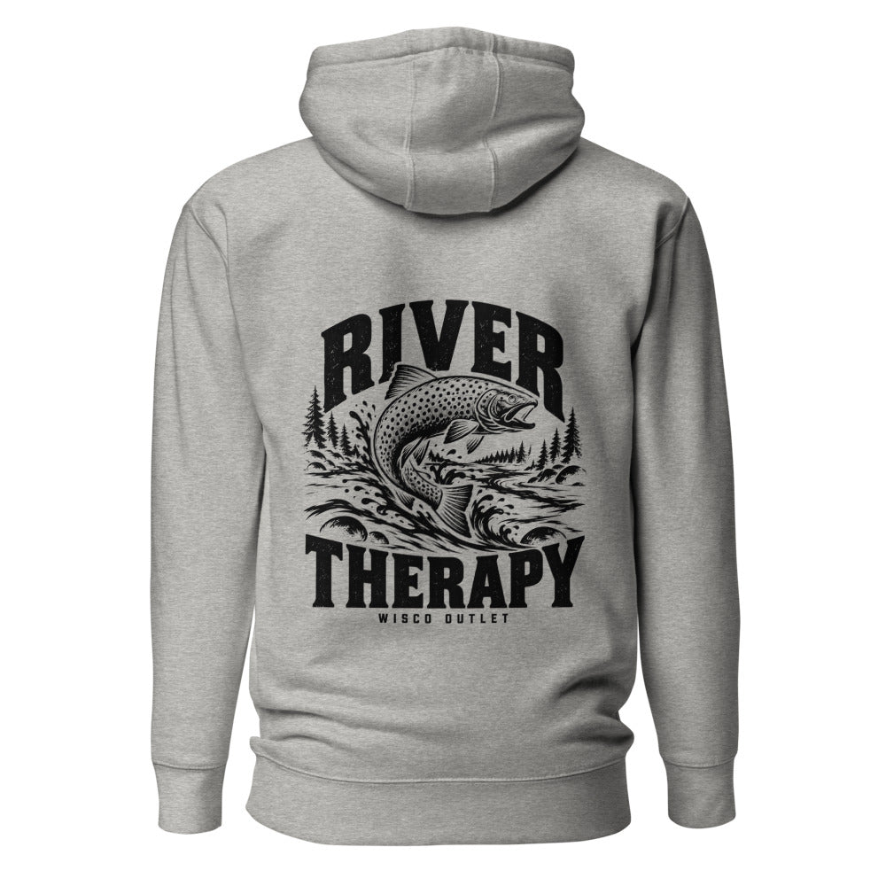 Wisco Outlet river therapy back design on Carbon Grey hoodie
