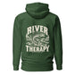Wisco Outlet river therapy back design on Forest Green hoodie