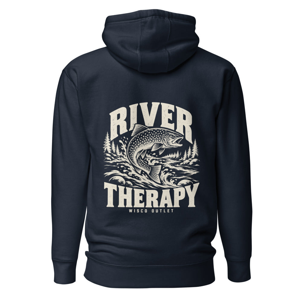 Wisco Outlet river therapy back design on Navy Blazer hoodie
