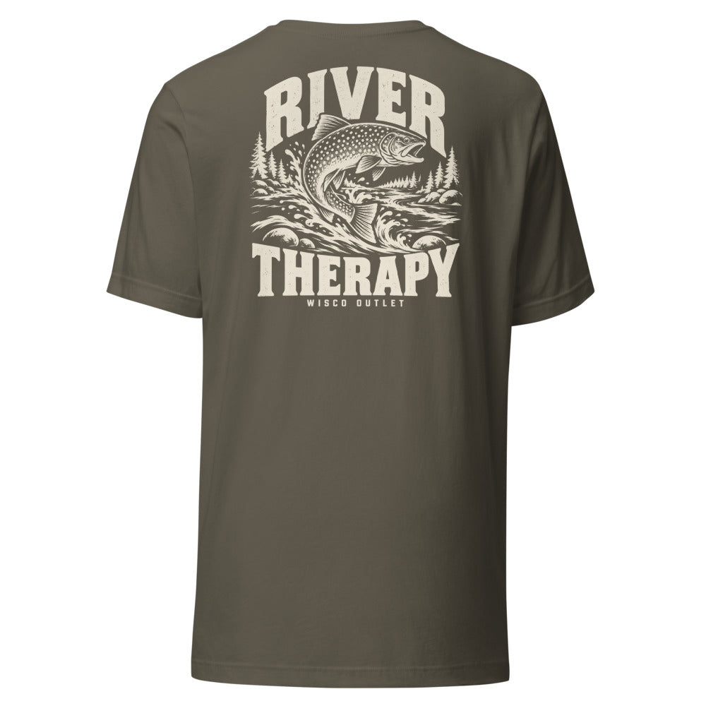 Wisco Outlet river therapy back design on Army tee