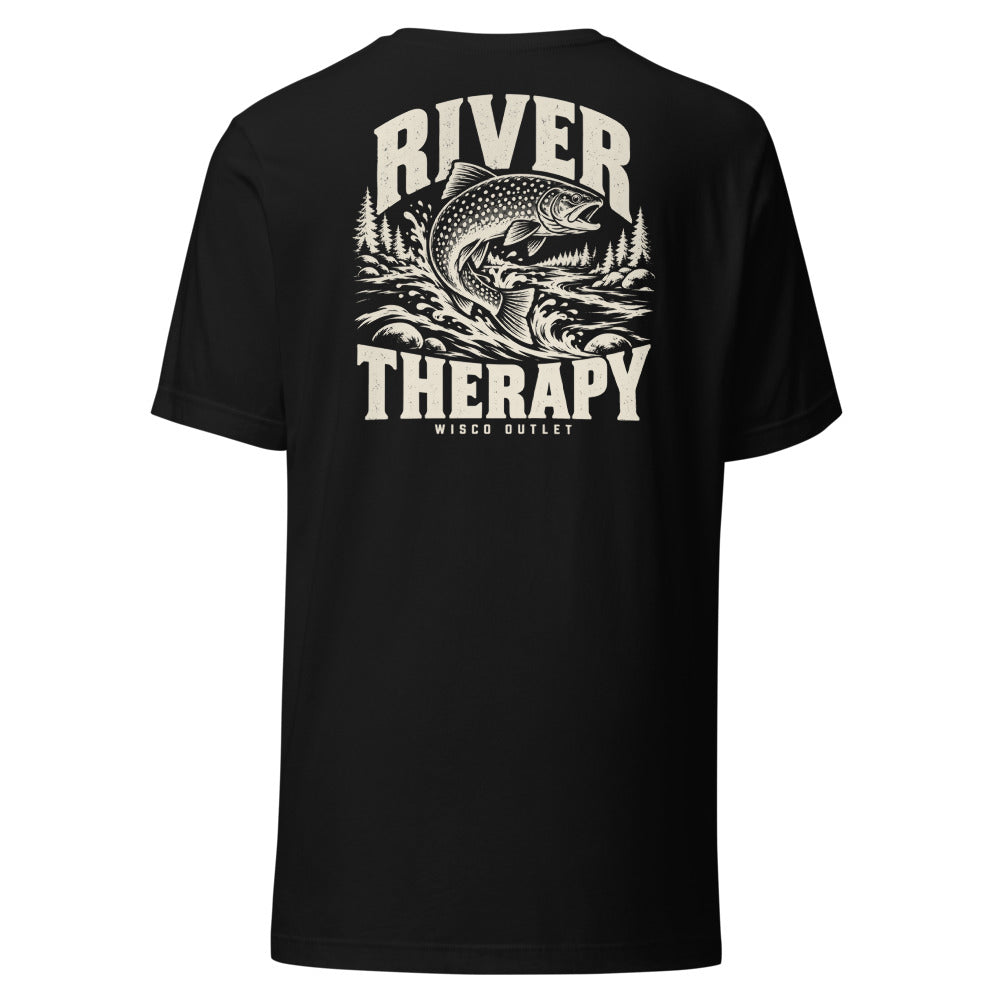 Wisco Outlet river therapy back design on Black tee