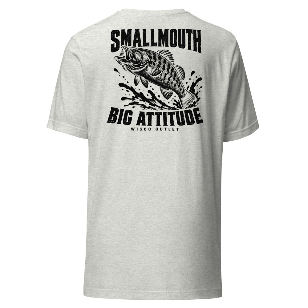 Wisco Outlet Smallmouth, Big Attitude back design on Ash tee