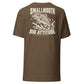 Wisco Outlet Smallmouth, Big Attitude back design on Heather Brown tee