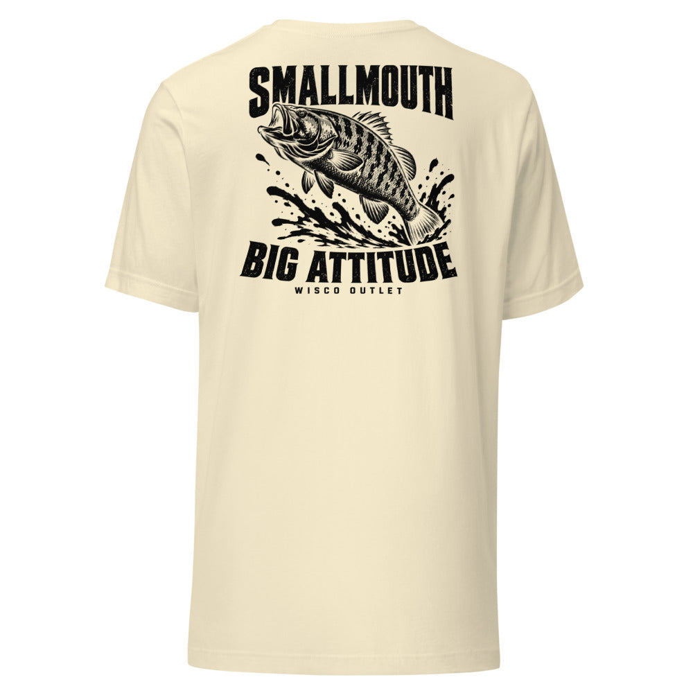 Wisco Outlet Smallmouth, Big Attitude back design on Natural tee